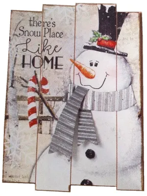 18.9" Wood Holiday Snowman with Metal Accent Wall Hanging