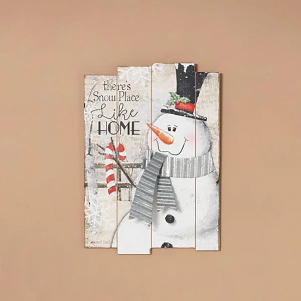 18.9" Wood Holiday Snowman with Metal Accent Wall Hanging