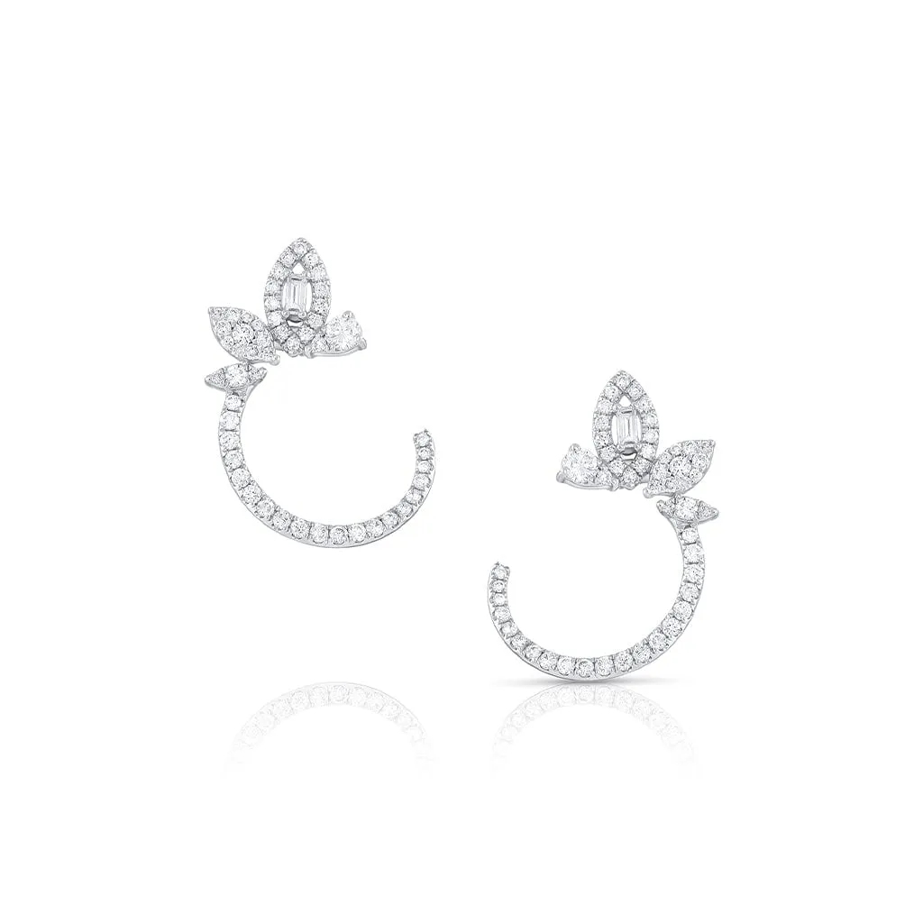 18K White Gold 0.63ctw Diamond Marquise Pear Motif Loop Earrings