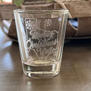 2oz Texas Merry Christmas Y'all Shotglass LASER