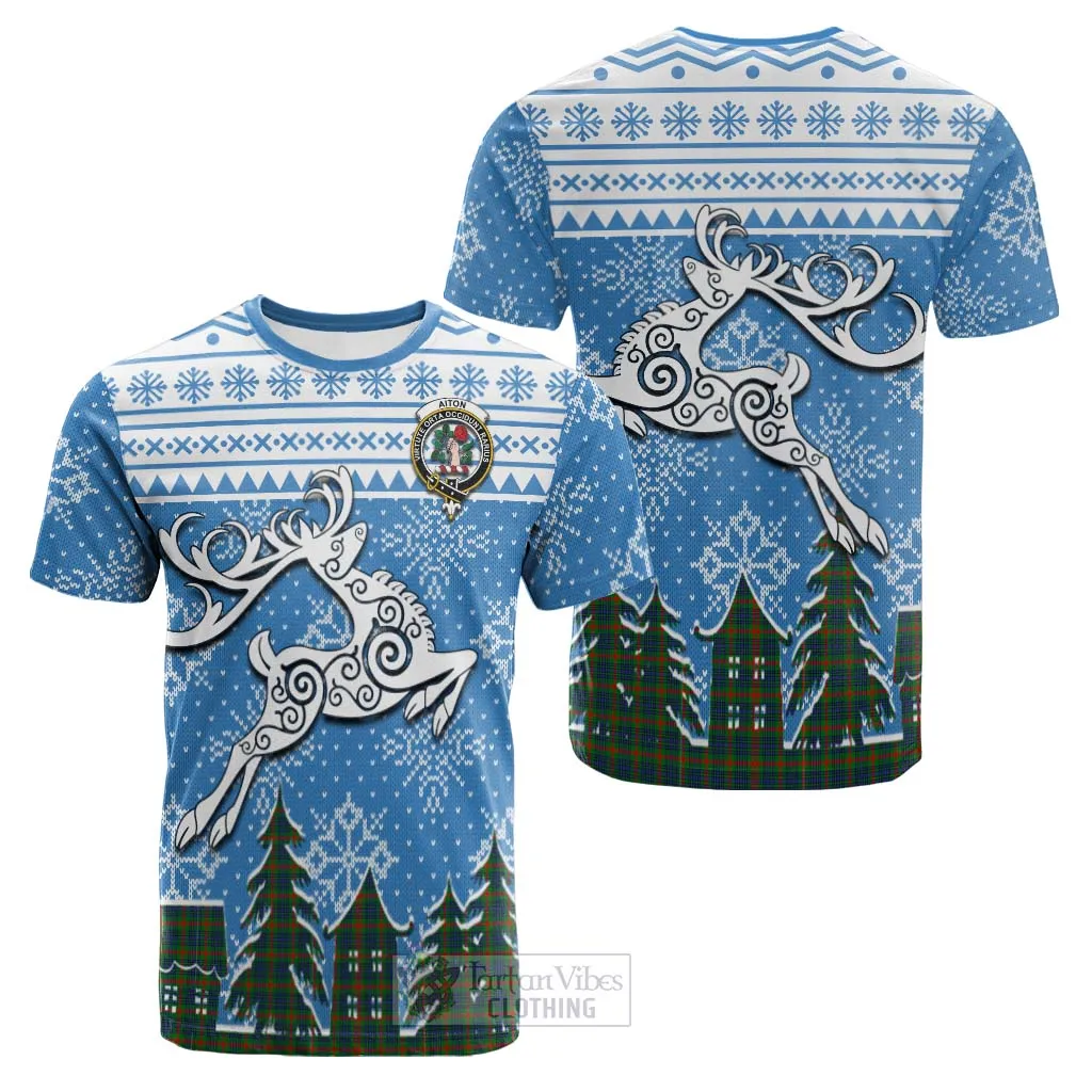 Aiton Clan Christmas Cotton T-shirt Celtic Reindeer Style