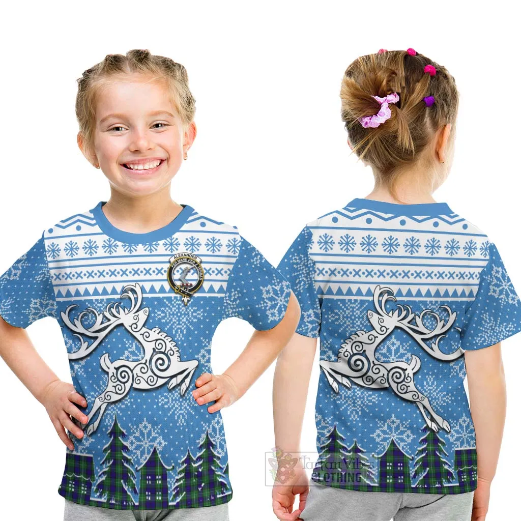 Alexander Clan Christmas Kid T-Shirt Celtic Reindeer Style