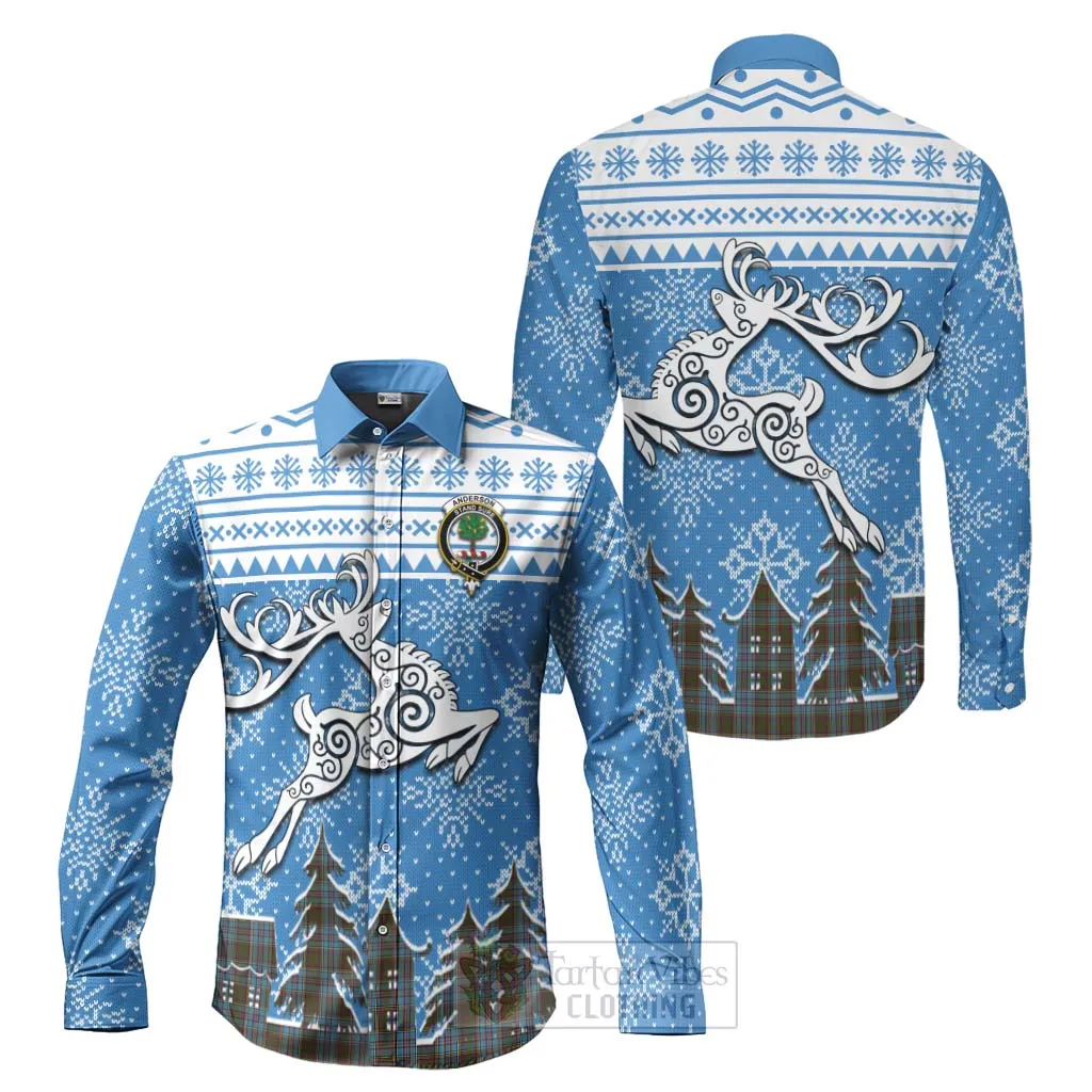 Anderson Clan Christmas Long Sleeve Button Shirt Celtic Reindeer Style