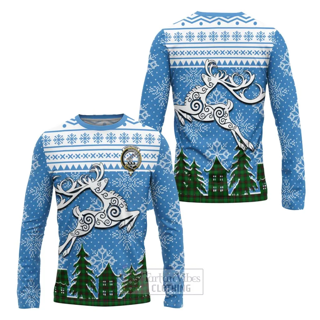 Anstruther Clan Christmas Long Sleeve T-Shirt Celtic Reindeer Style