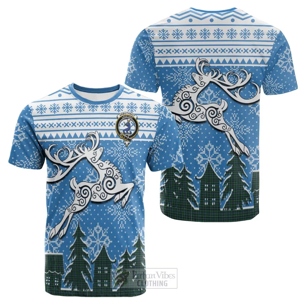 Arbuthnot Clan Christmas Cotton T-shirt Celtic Reindeer Style