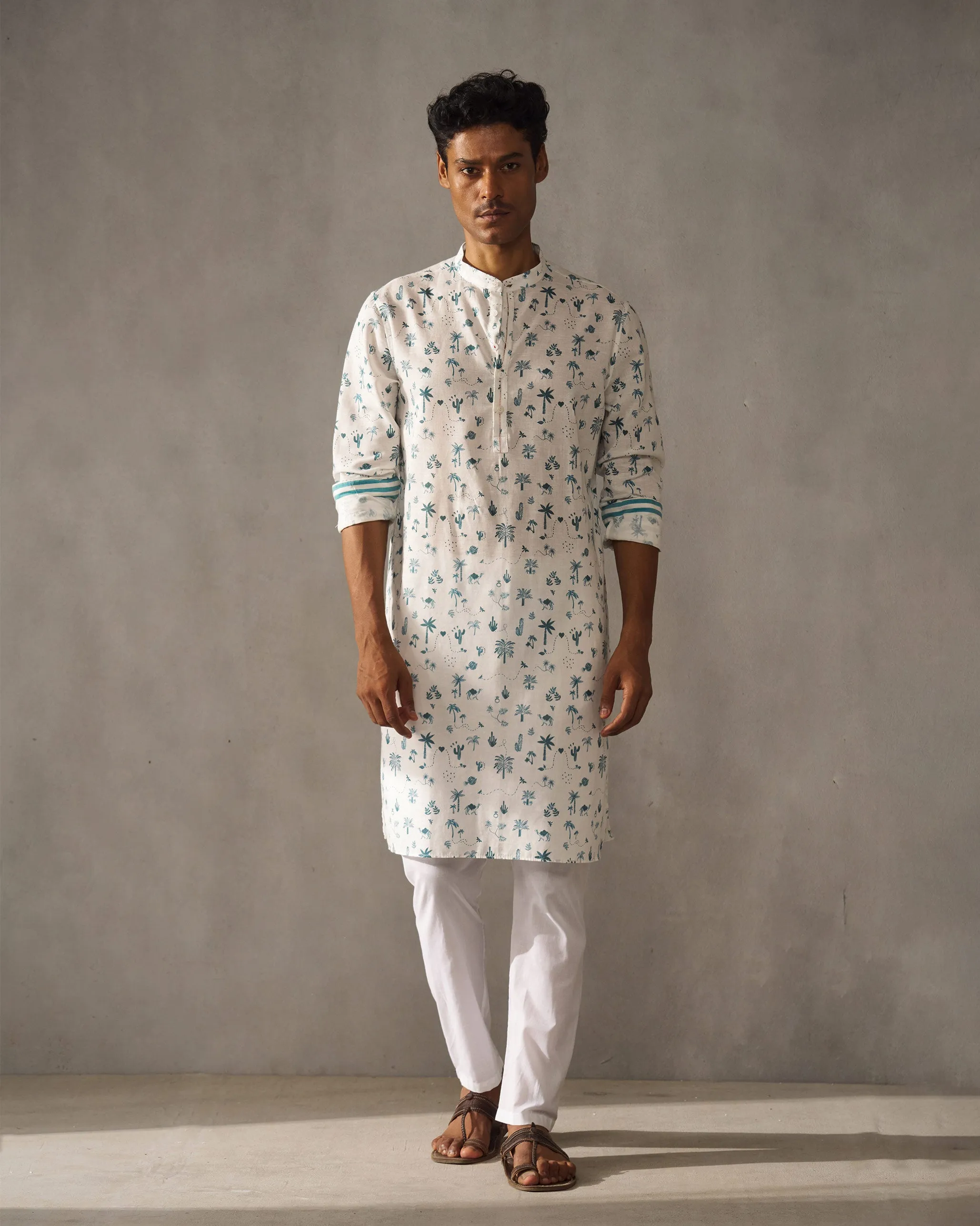 Astral Kurta - Blue & White Print