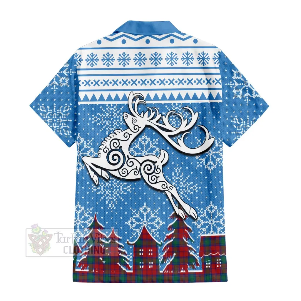 Auchinleck (Affleck) Clan Christmas Short Sleeve Button Shirt Celtic Reindeer Style