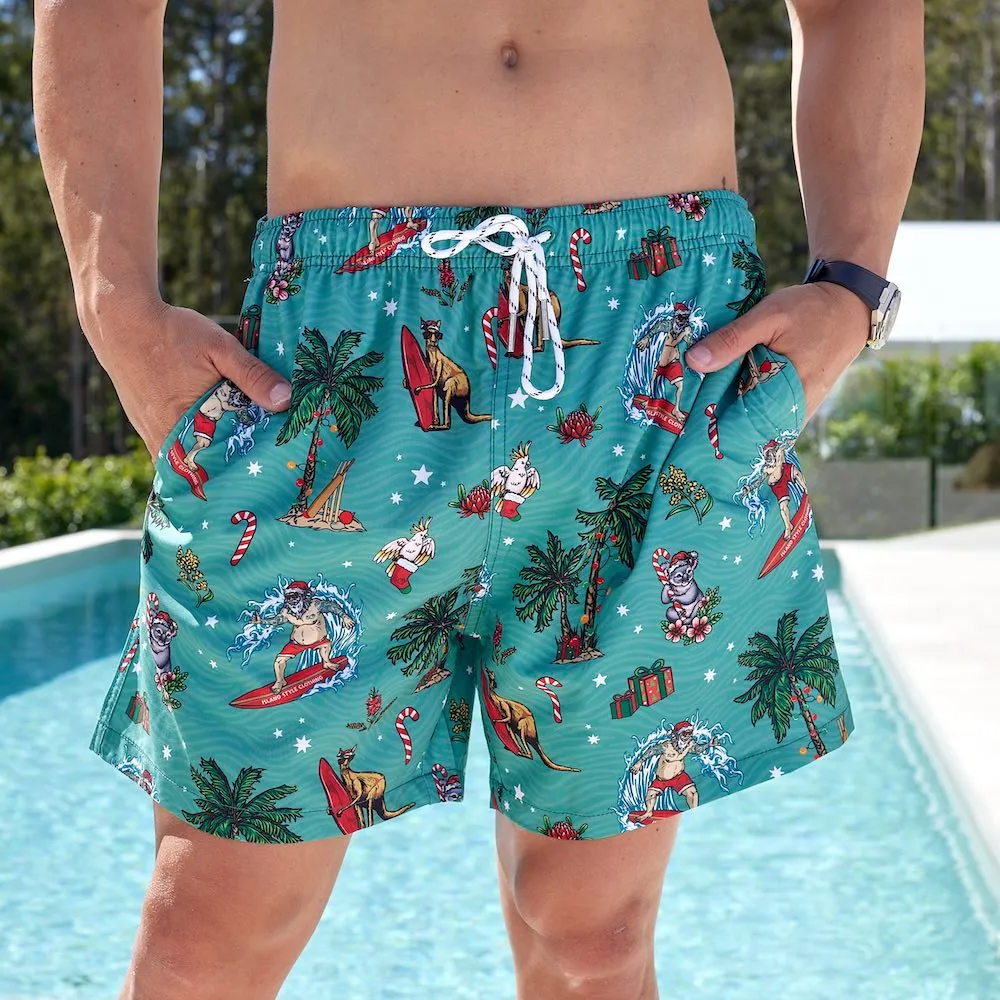 Aussie Christmas Green - Festive Swim Shorts