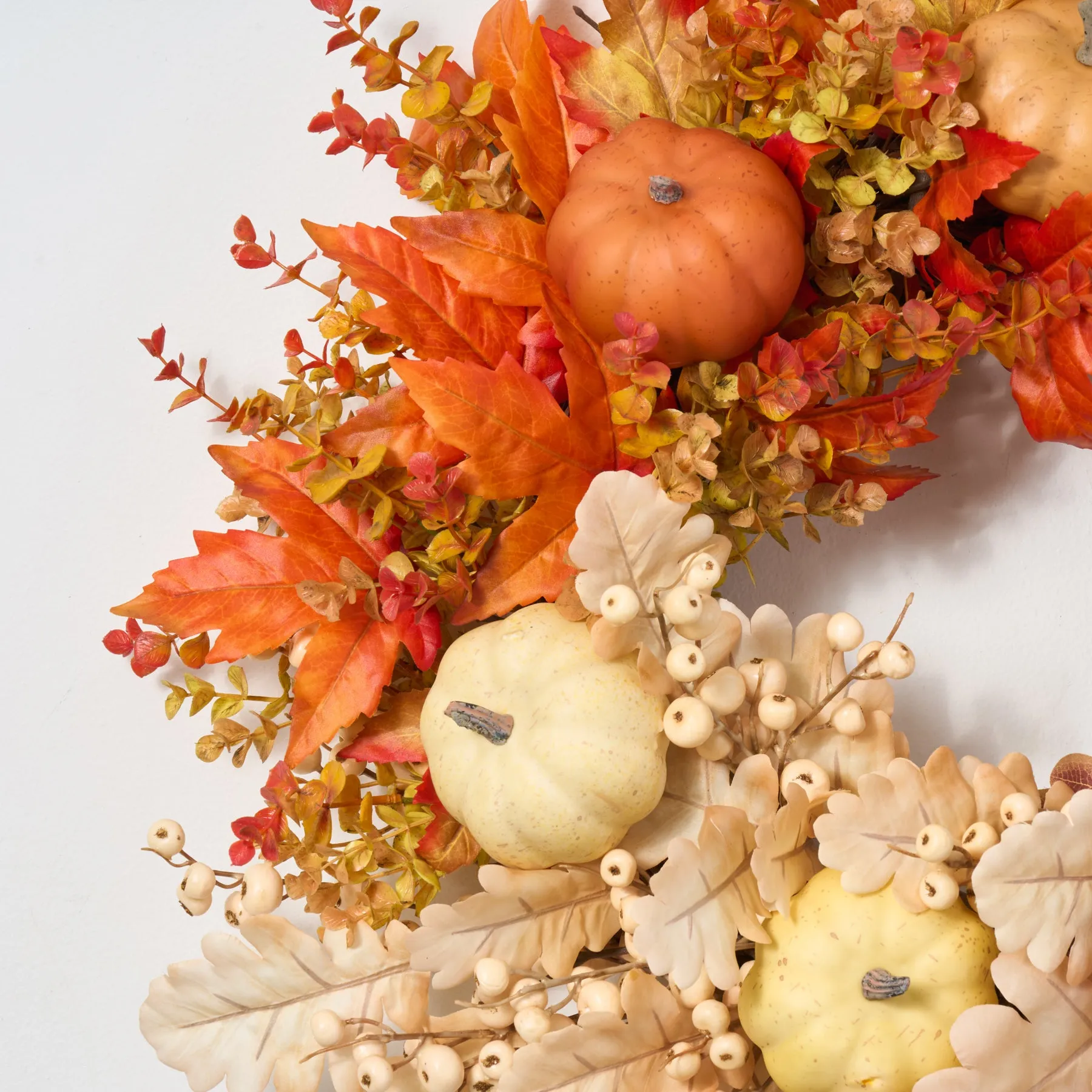 Autumn Shades of Pumpkin, Berry & Fall Leaf Foliage Front Door Wreath