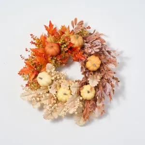 Autumn Shades of Pumpkin, Berry & Fall Leaf Foliage Front Door Wreath