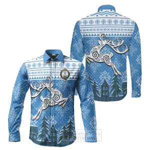 Bain Clan Christmas Long Sleeve Button Shirt Celtic Reindeer Style