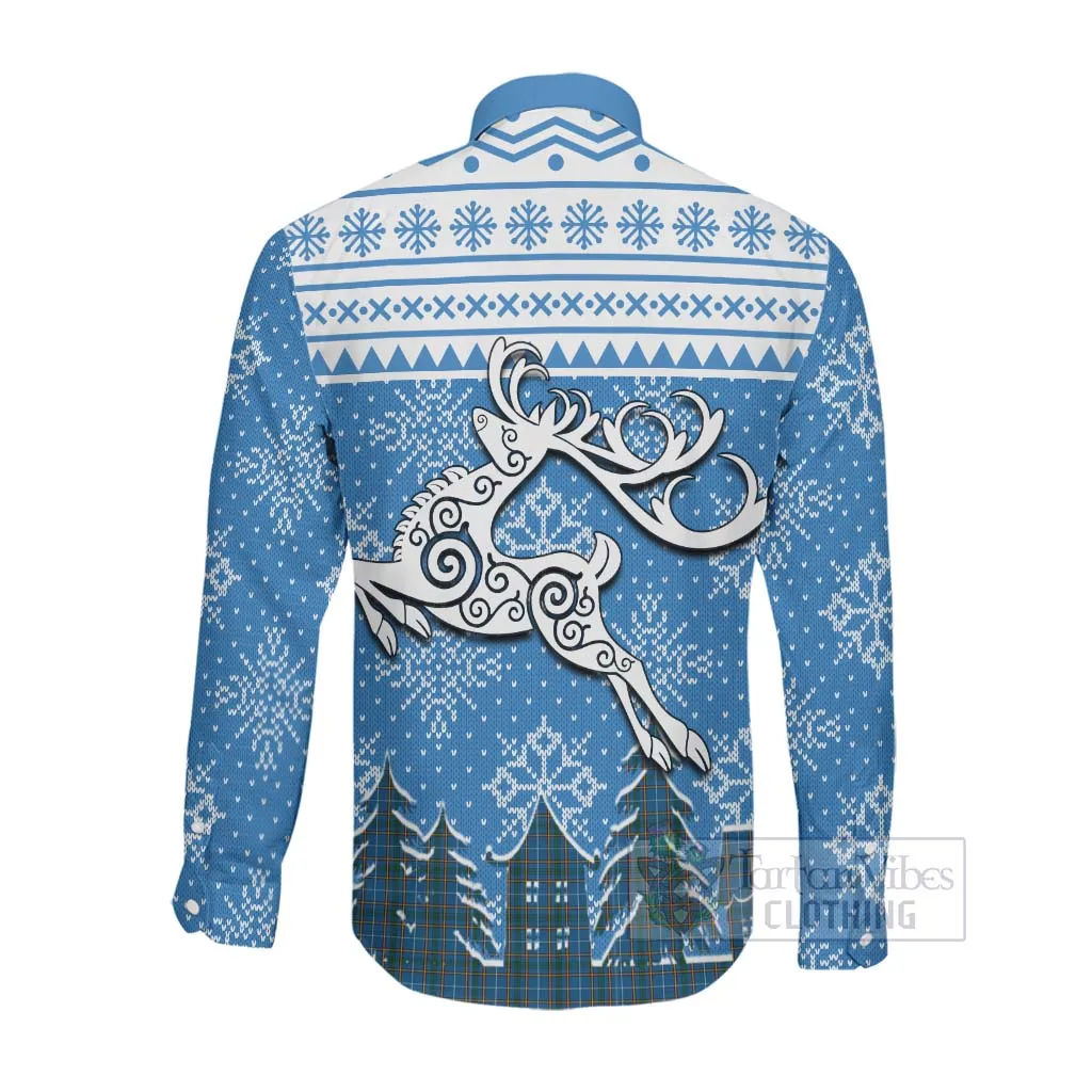 Bain Clan Christmas Long Sleeve Button Shirt Celtic Reindeer Style