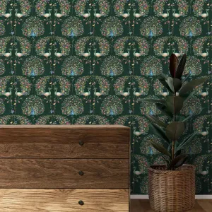 Barkha Wallpaper Roll for Rooms in Bottle green Color