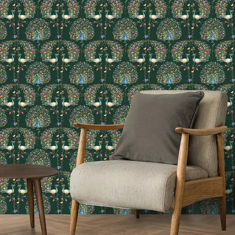 Barkha Wallpaper Roll for Rooms in Bottle green Color