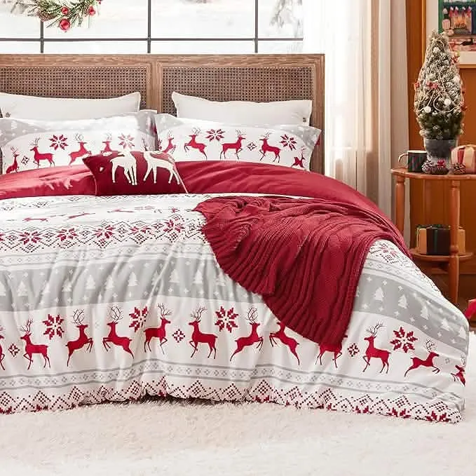 Bedsure Christmas Reindeer Fair Isle Bed-in-a-bag Reindeer