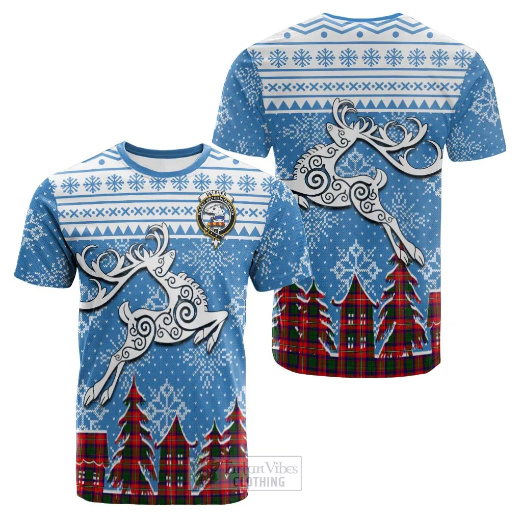 Belshes (Belsches) Clan Christmas Cotton T-shirt Celtic Reindeer Style