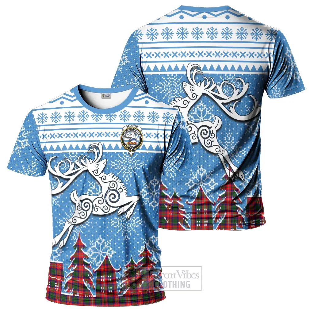 Belshes (Belsches) Clan Christmas T-Shirt Celtic Reindeer Style