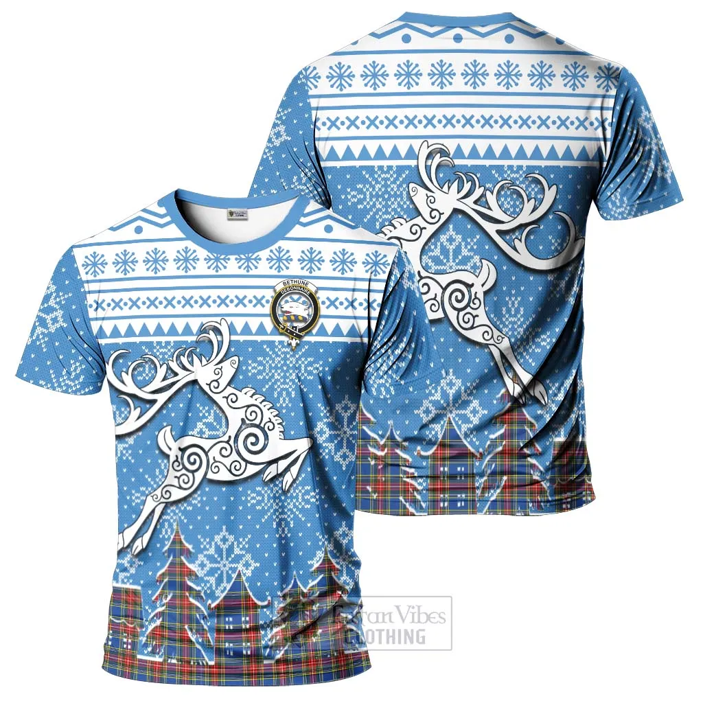 Bethune Clan Christmas T-Shirt Celtic Reindeer Style