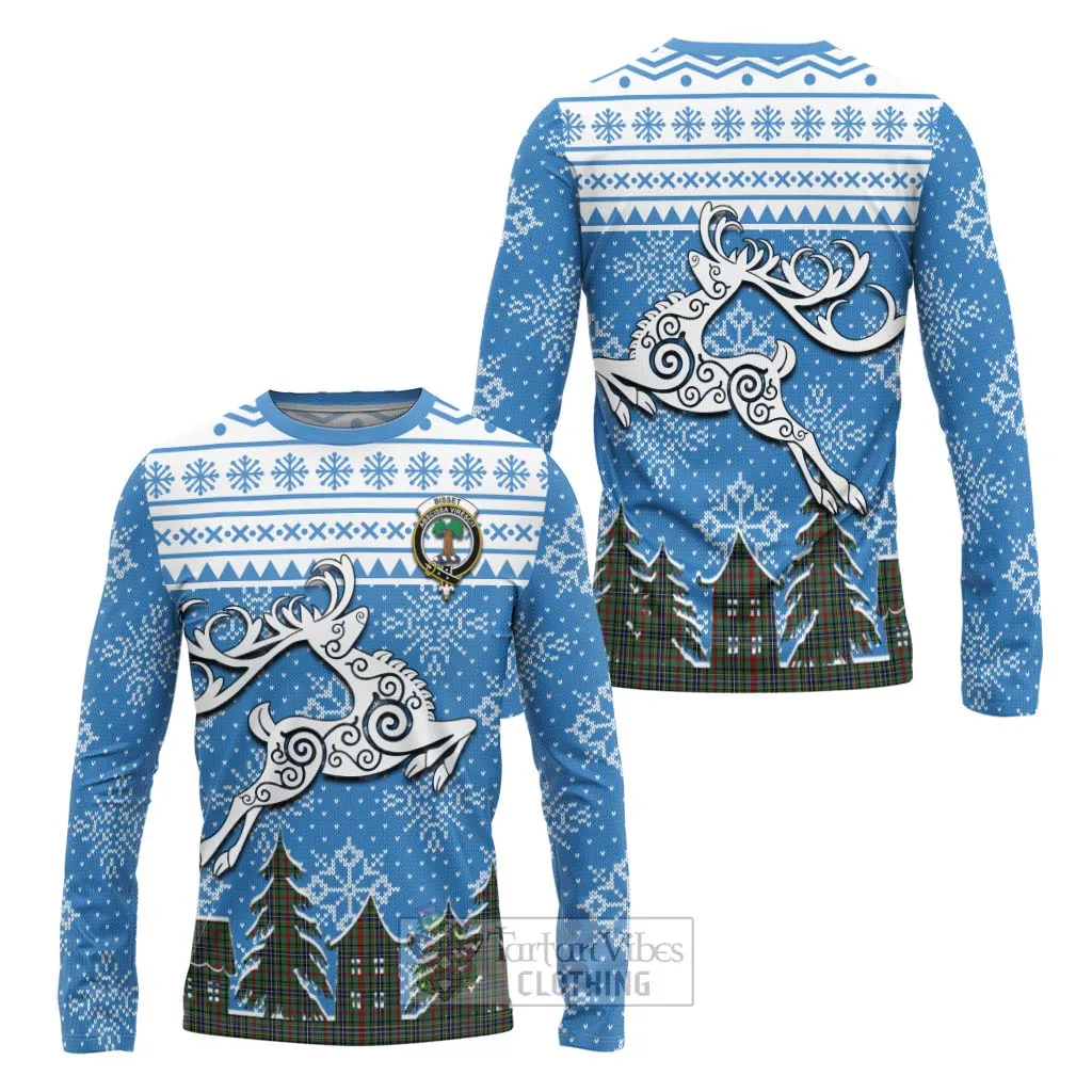 Bisset Clan Christmas Long Sleeve T-Shirt Celtic Reindeer Style