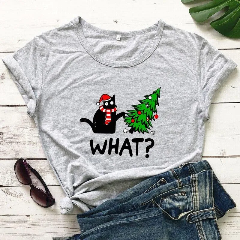 Black Cat What? Christmas Tee