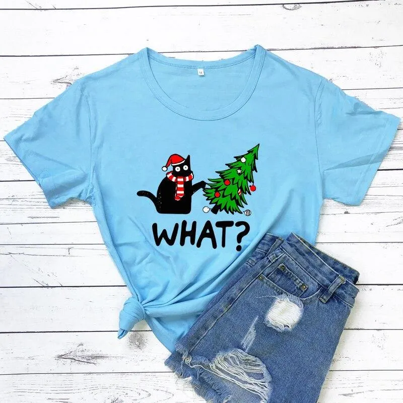 Black Cat What? Christmas Tee