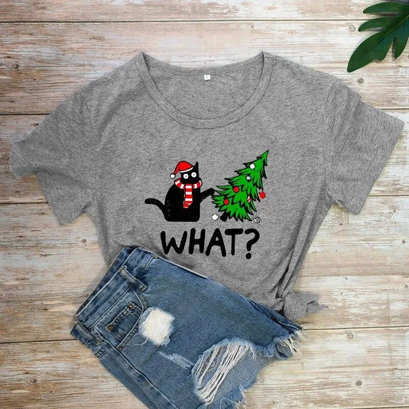 Black Cat What? Christmas Tee