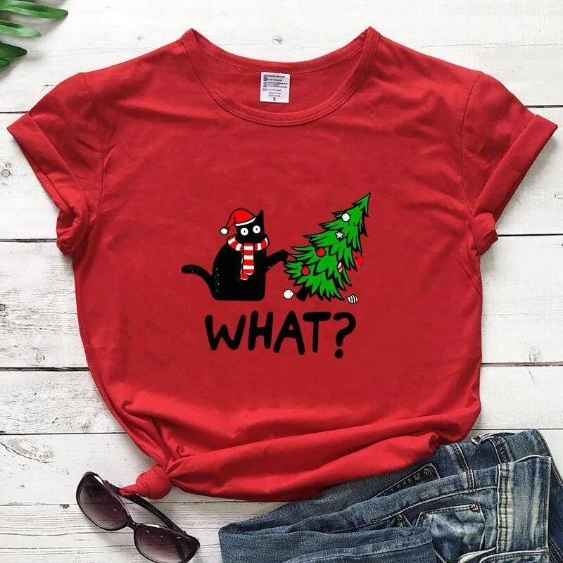 Black Cat What? Christmas Tee