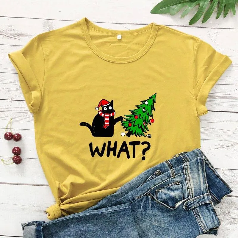 Black Cat What? Christmas Tee