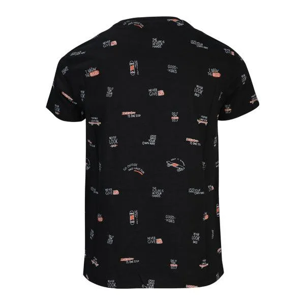 BOYS BLACK SHORT SLEEVE SKATEBOARD PRINT T-SHIRT