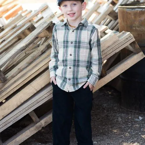 Boy's Hunter Green Mix Plaid Oxford