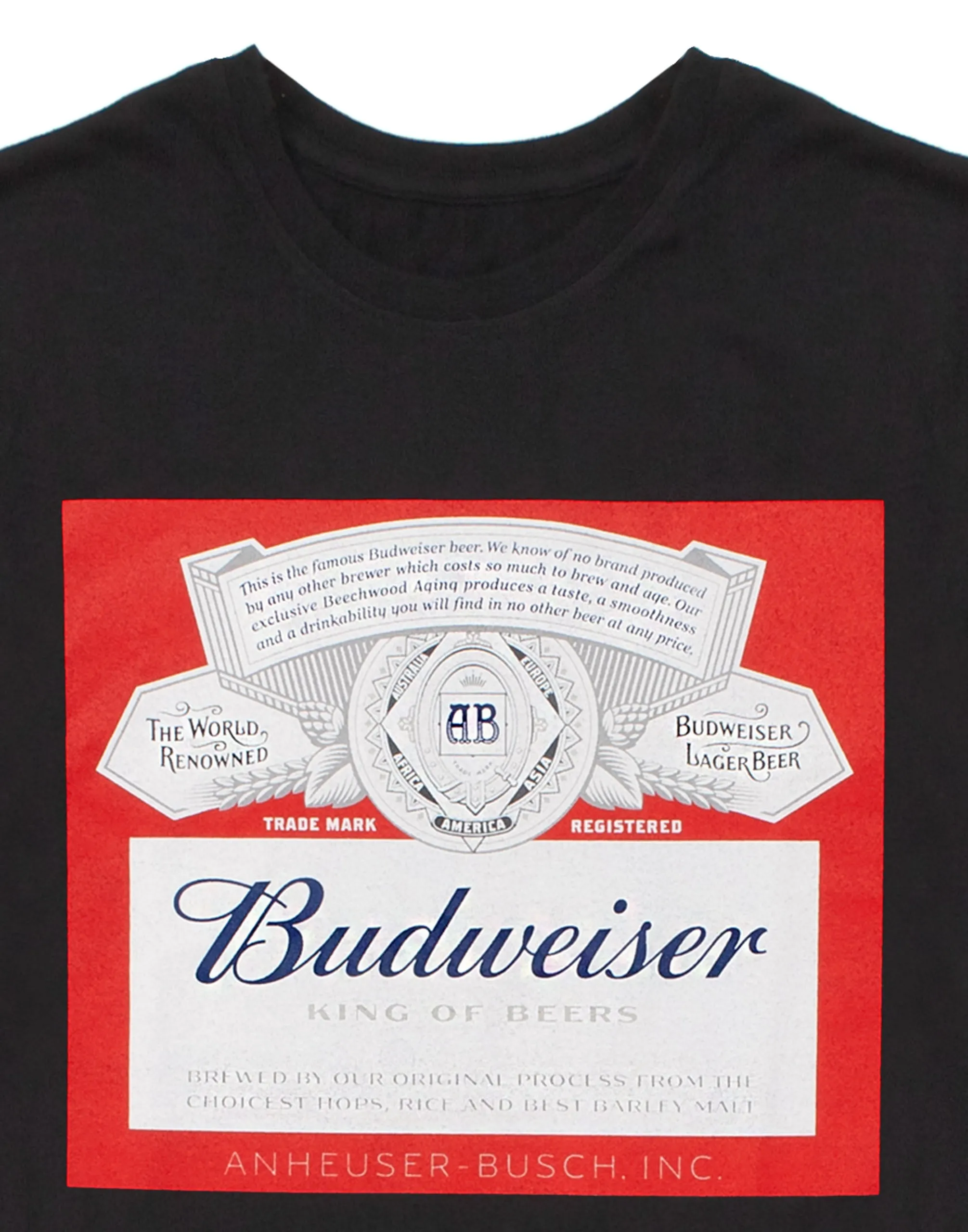 Budweiser Men's T-Shirt Vintage Logo Short Sleeve Black Top