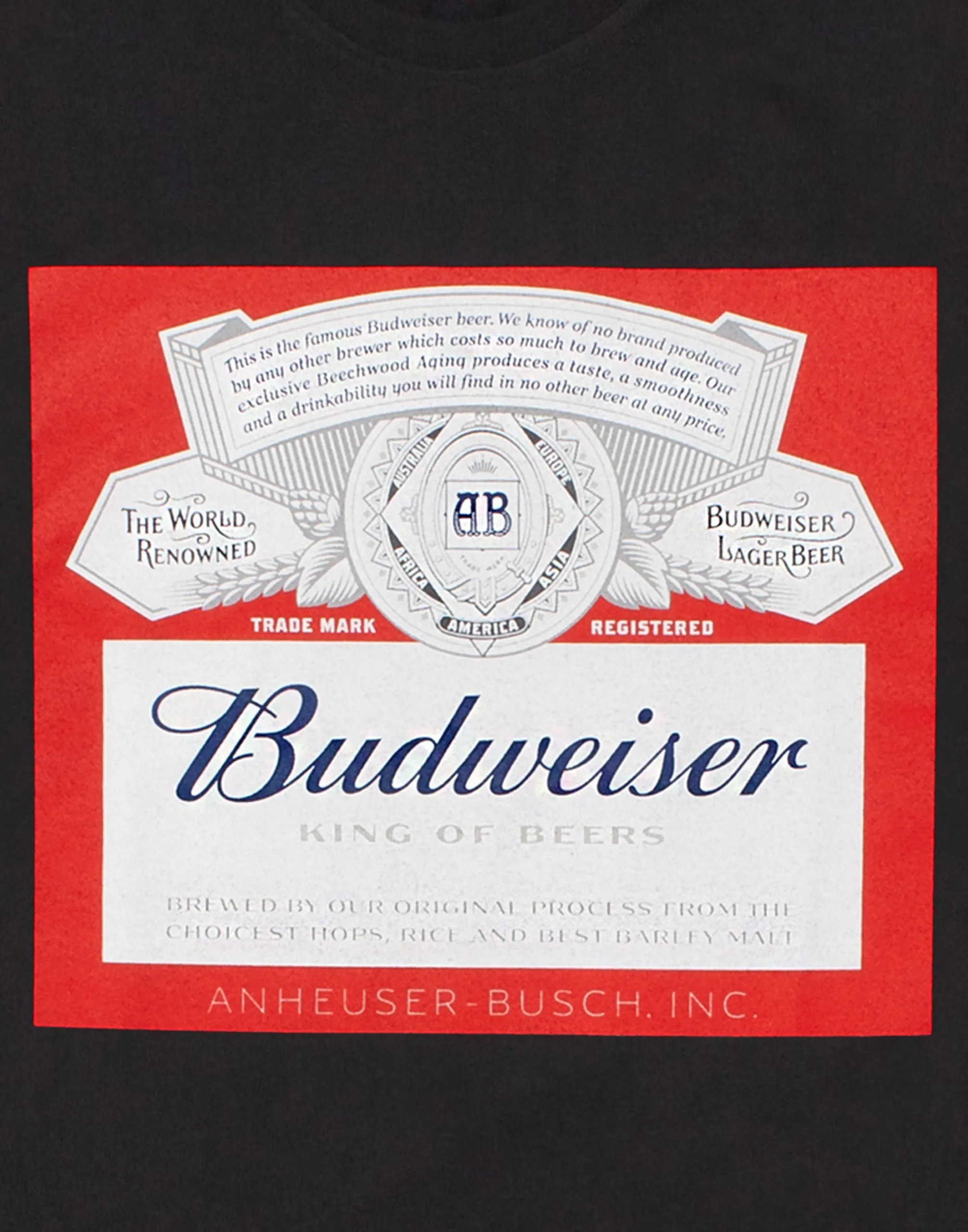 Budweiser Men's T-Shirt Vintage Logo Short Sleeve Black Top