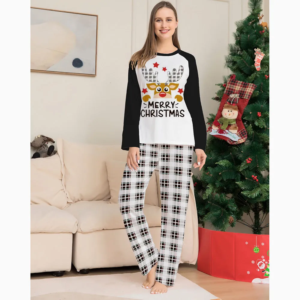 Christmas Deer Print Plaid Matching Family Pajamas