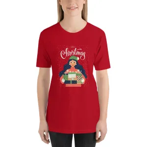 Christmas Girl Holding Gifts Short-Sleeve Women's T-Shirt