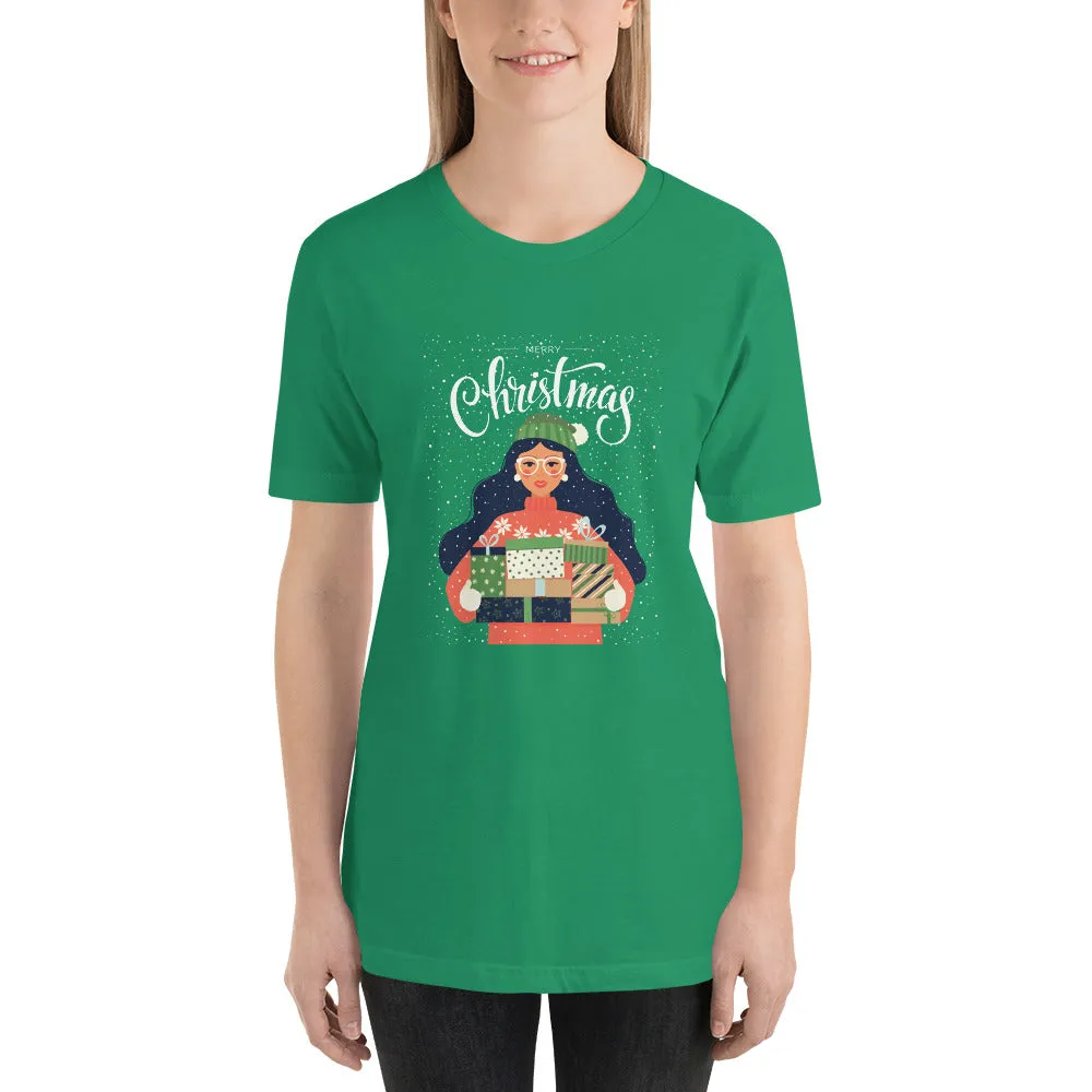 Christmas Girl Holding Gifts Short-Sleeve Women's T-Shirt