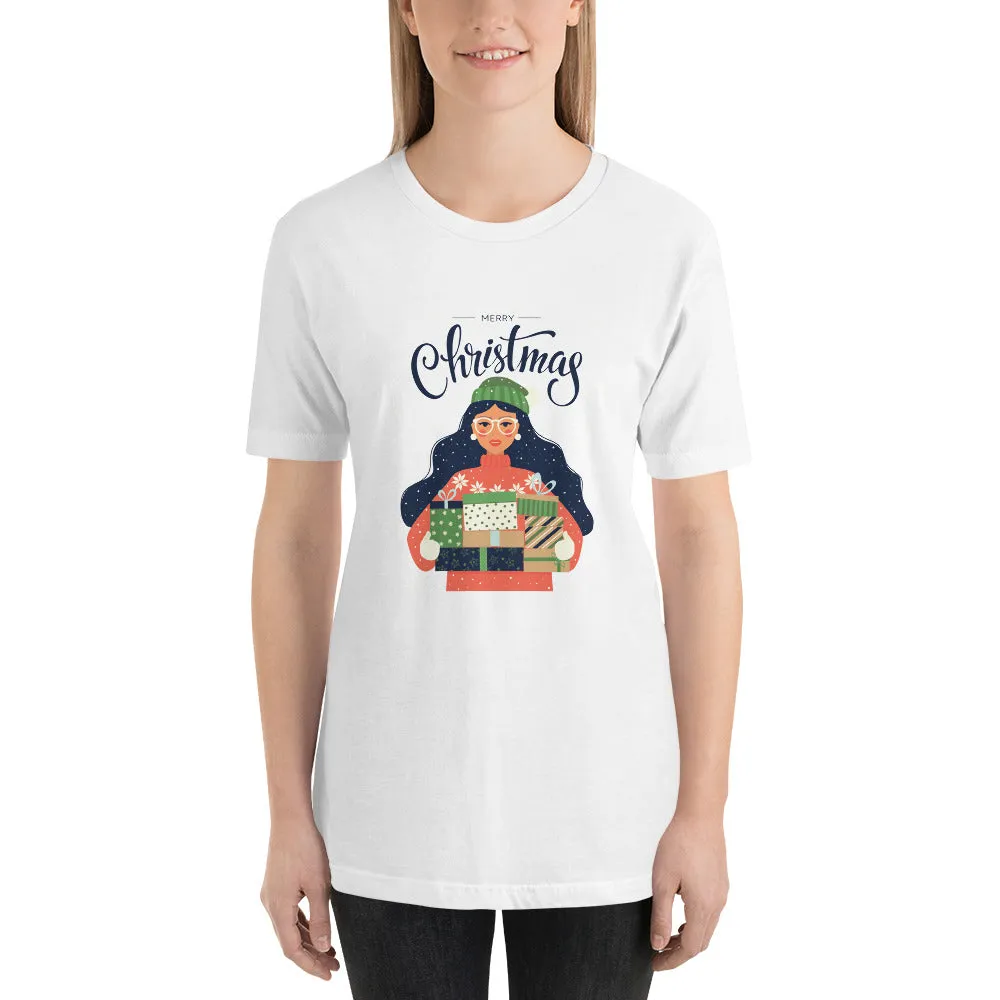 Christmas Girl Holding Gifts Short-Sleeve Women's T-Shirt