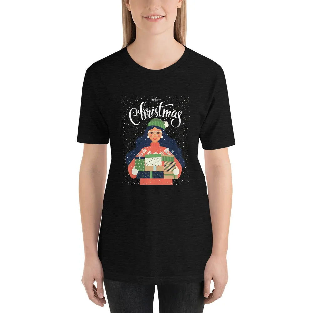 Christmas Girl Holding Gifts Short-Sleeve Women's T-Shirt