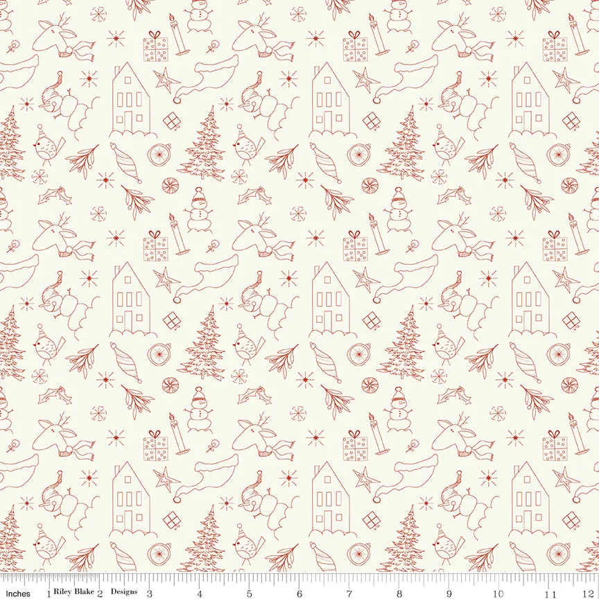 Christmas is in Town - Doodles in Cream - Sandy Gervais - C14742-CREAM - Half Yard