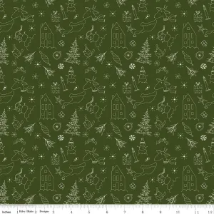 Christmas is in Town - Doodles in Dark Green - Sandy Gervais - C14742-DKGREEN - Half Yard