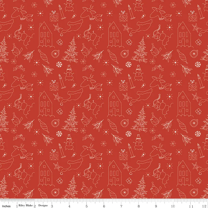 Christmas is in Town - Doodles in Red - Sandy Gervais - C14742-RED - Half Yard