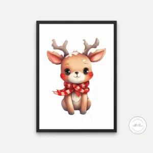 Christmas Reindeer Print INSTANT DOWNLOAD Art Prints, Red Aesthetic, Winter Illustration Prints, Watercolor Reindeer Decoration, Winter Onederland