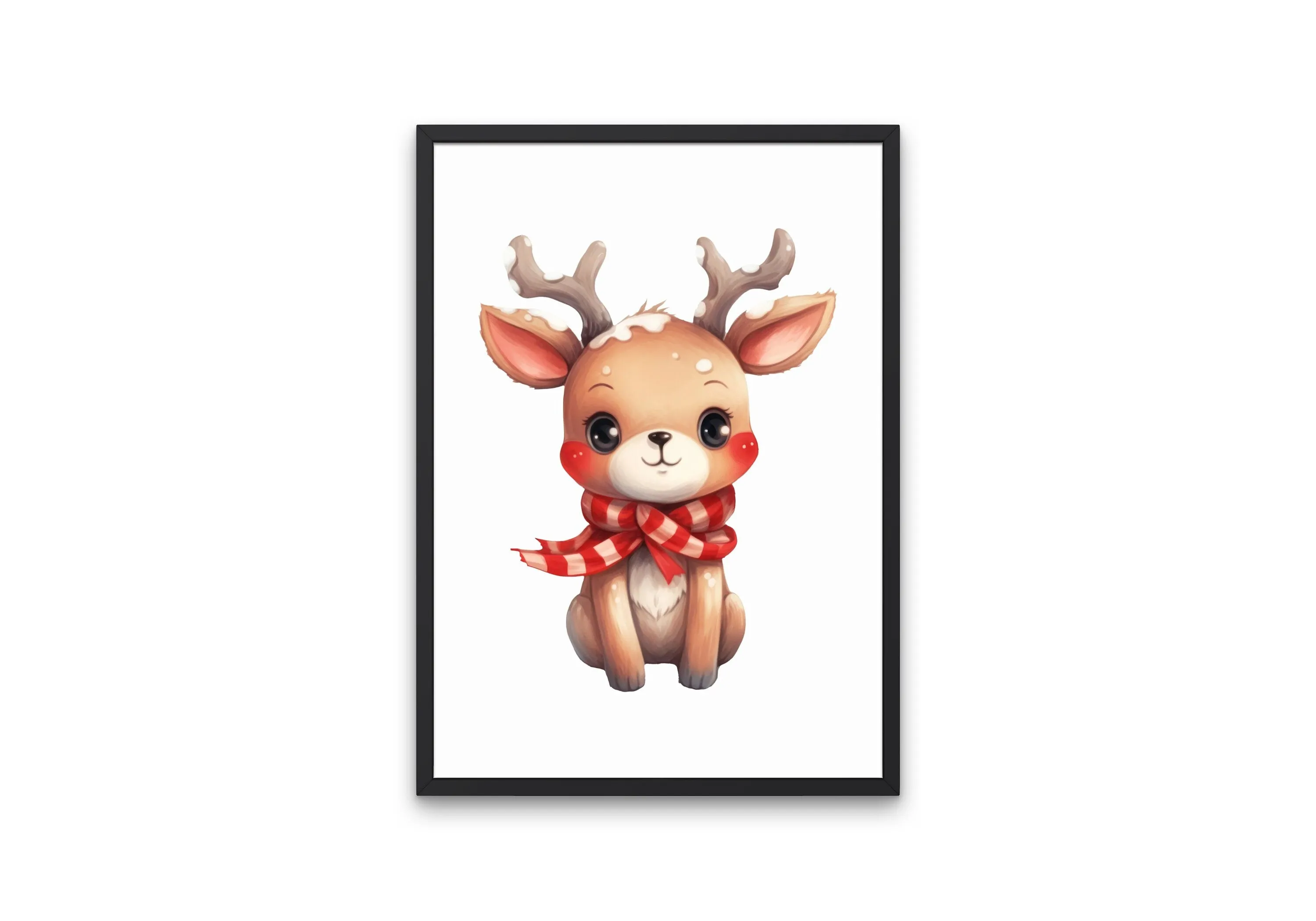 Christmas Reindeer Print INSTANT DOWNLOAD Art Prints, Red Aesthetic, Winter Illustration Prints, Watercolor Reindeer Decoration, Winter Onederland