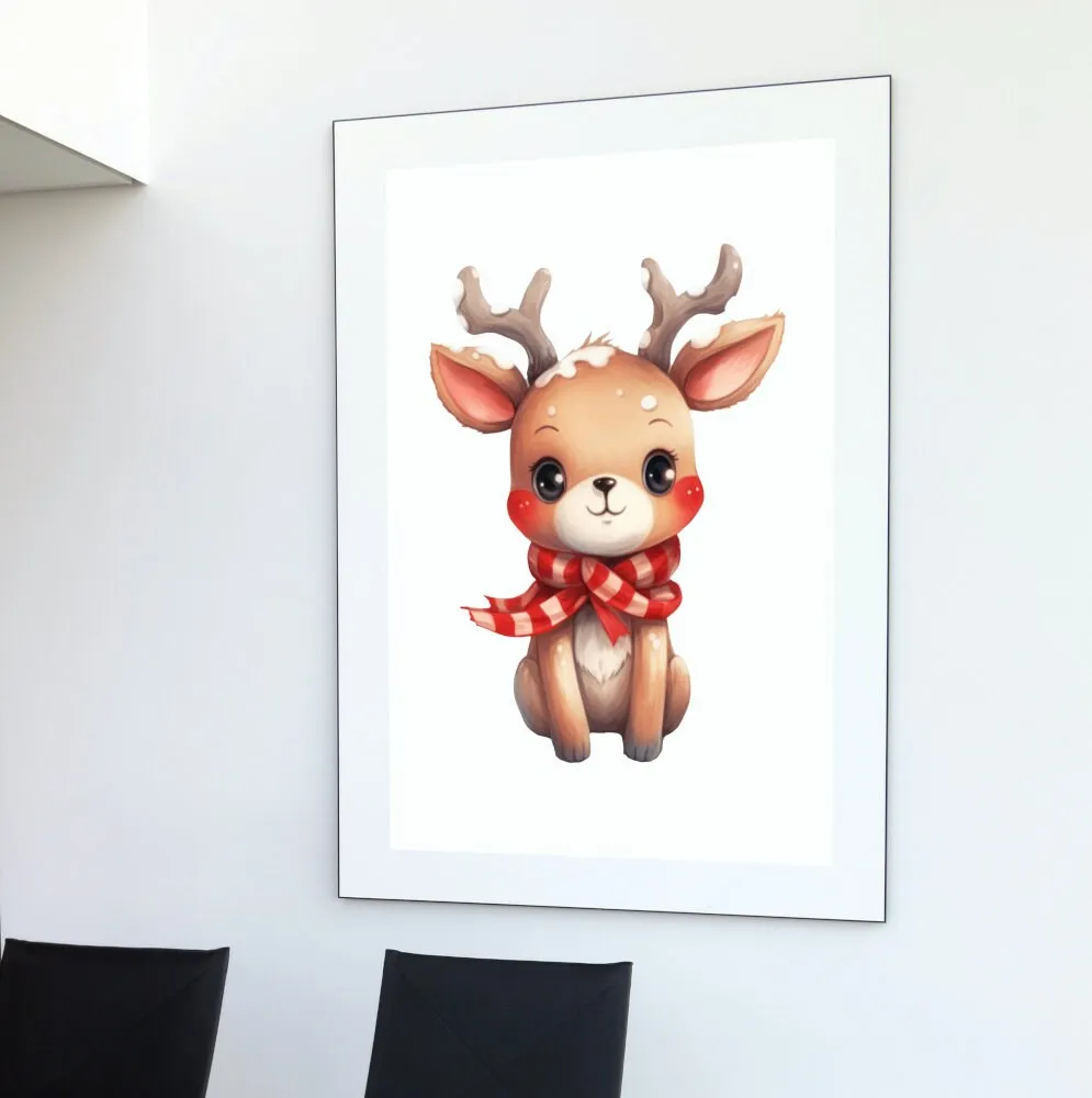 Christmas Reindeer Print INSTANT DOWNLOAD Art Prints, Red Aesthetic, Winter Illustration Prints, Watercolor Reindeer Decoration, Winter Onederland