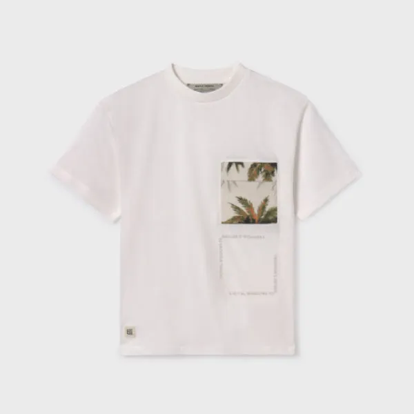 CREAM SHORT SLEEVE T-SHIRT WITH GRAPHIC PRINT