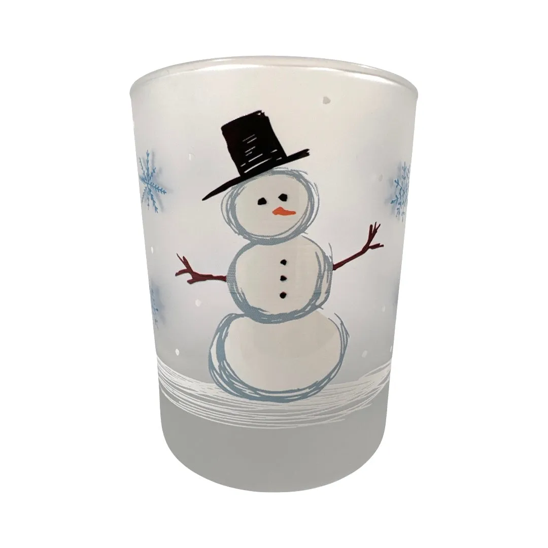 Culver Signed Mid-Century Holiday Snowman Double Old Fashion Glasses (Set of 4)