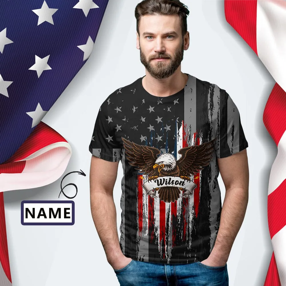 Custom Name Tee American Eagle Men's All Over Print T-shirt Flag Shirts with Personalized Pictures