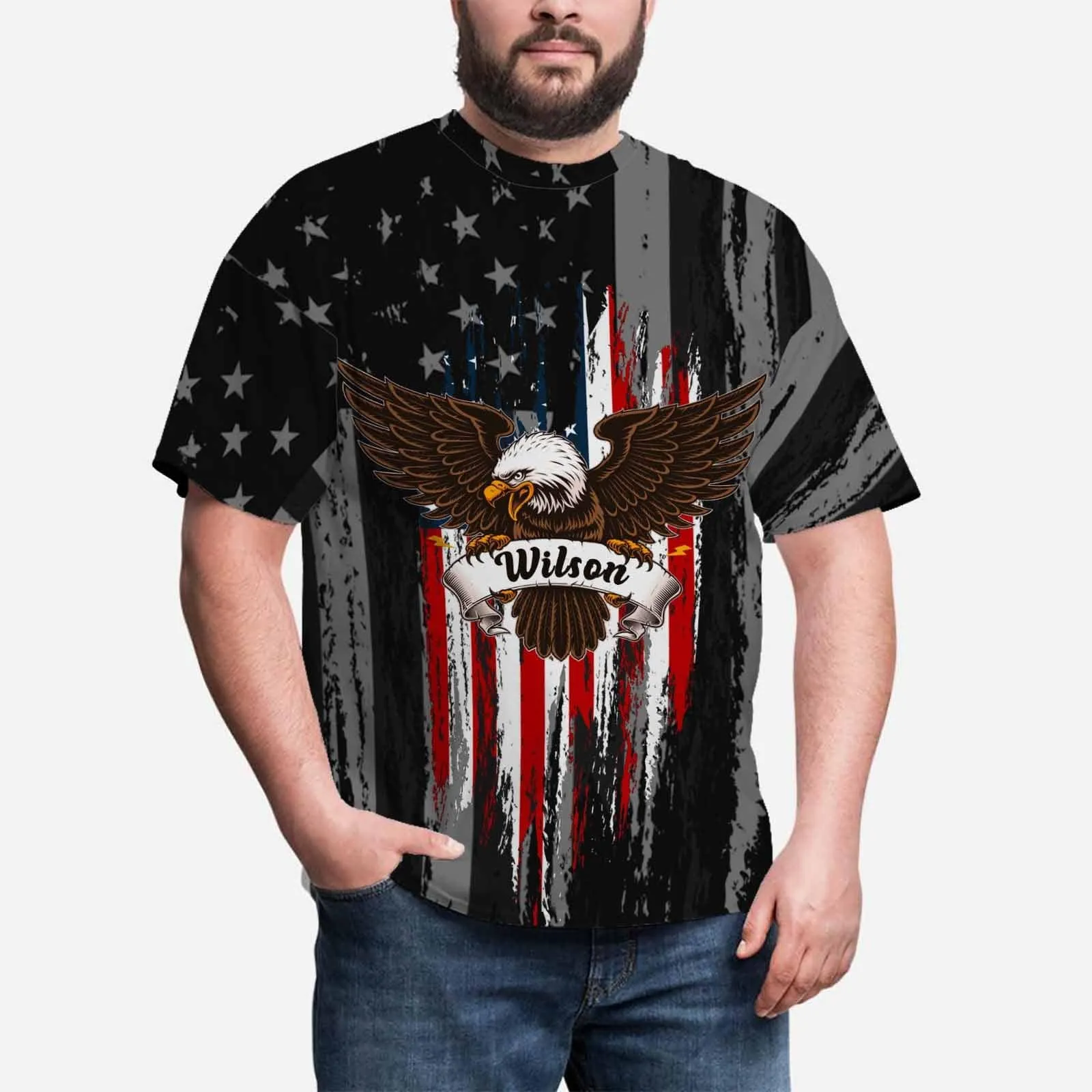 Custom Name Tee American Eagle Men's All Over Print T-shirt Flag Shirts with Personalized Pictures