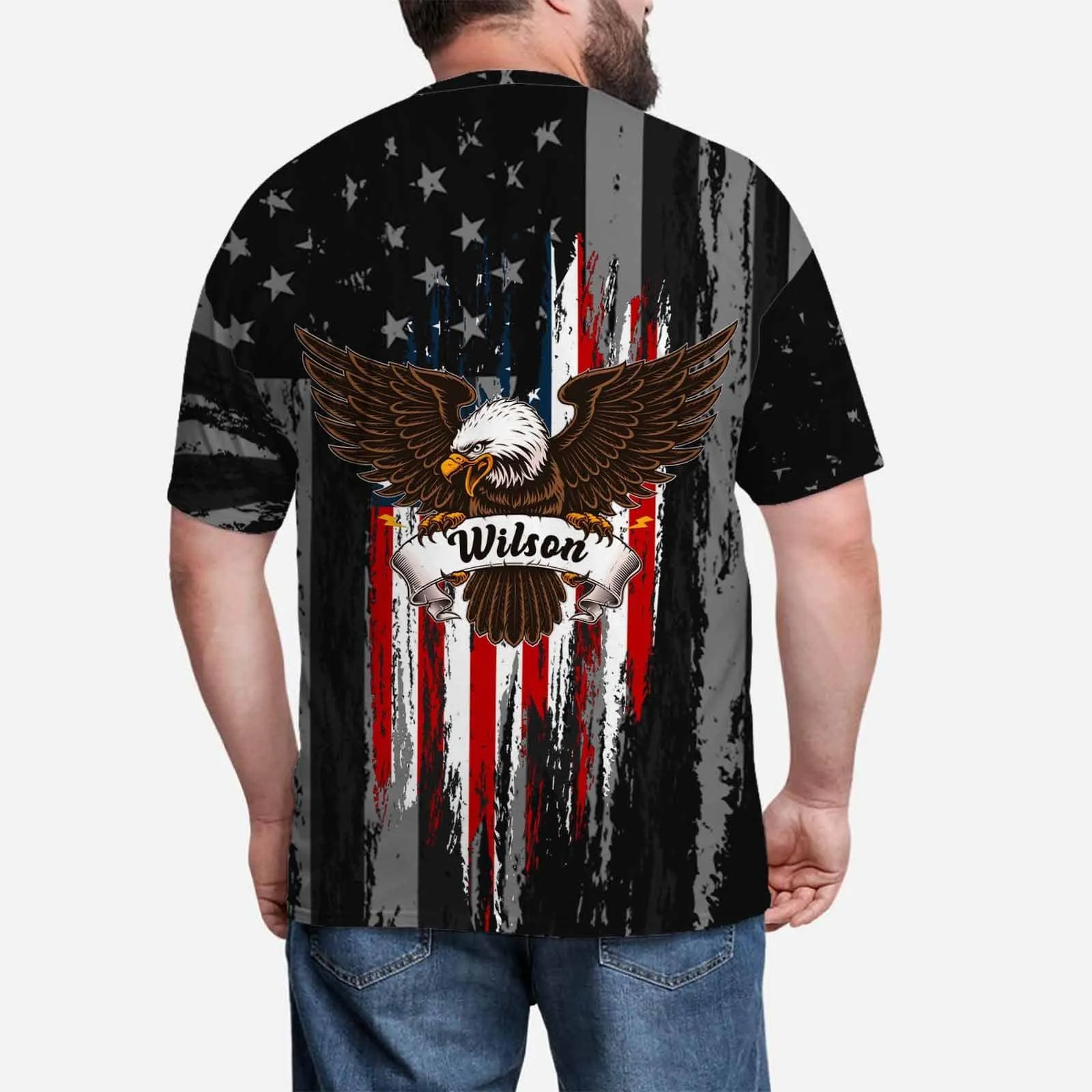 Custom Name Tee American Eagle Men's All Over Print T-shirt Flag Shirts with Personalized Pictures