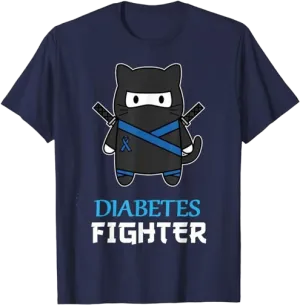 Diabetes Fighter Cat Ninja T-Shirt | Type 1 Diabetes Awareness | Rainbow & Blue Band Tee