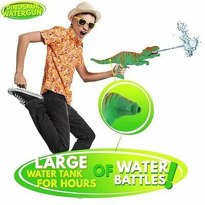 Dinosaur Watergun - Jurassic T-rex Green Water Squirt Blasters Dino Gun Shooter with Lights and Sounds